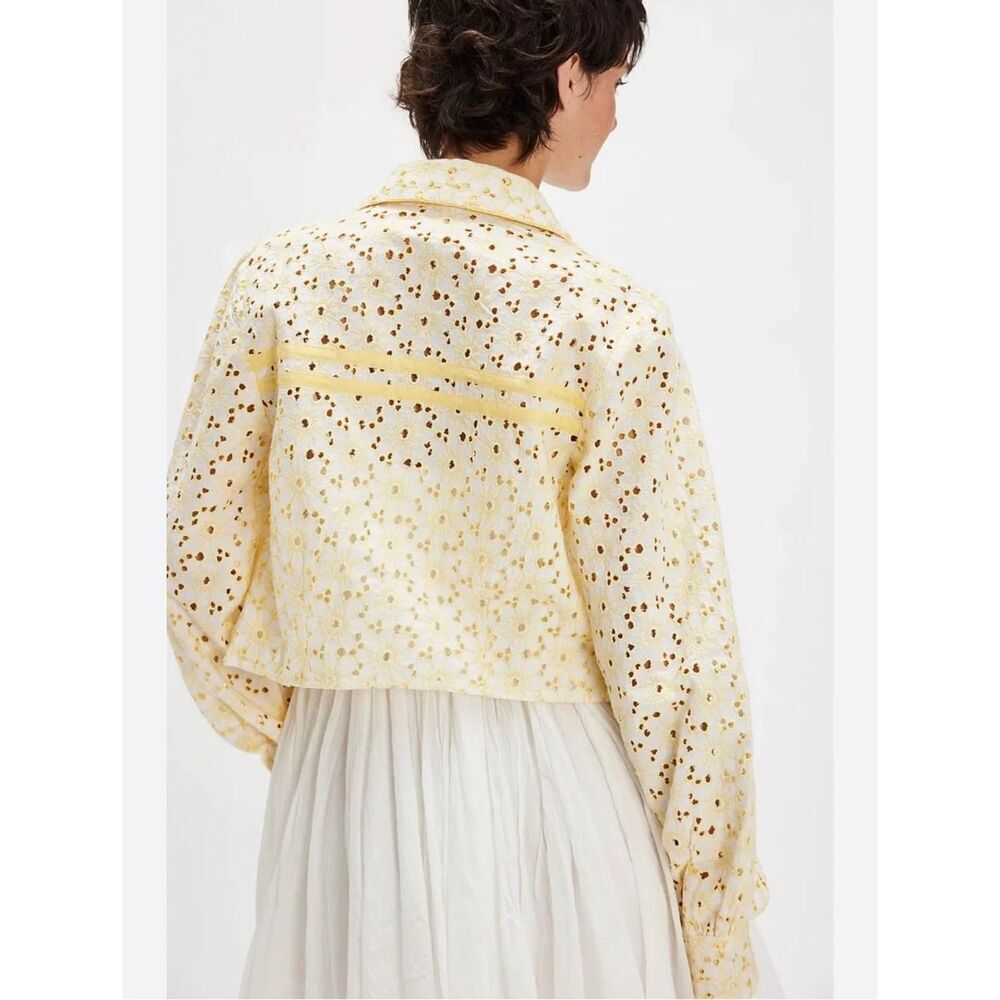 Free people Women’s long sleeved button up yellow cotton cropped tops Sz XS, NWT - Picture 2 of 14
